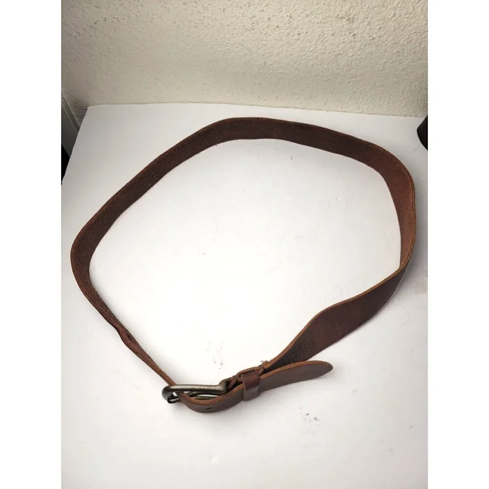 Vintage Hollister Brown Leather Belt With Brass Buckle For‎ Men